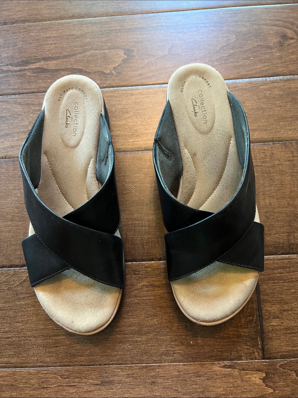 Clarks Black Crisscross Slip-On Sandals